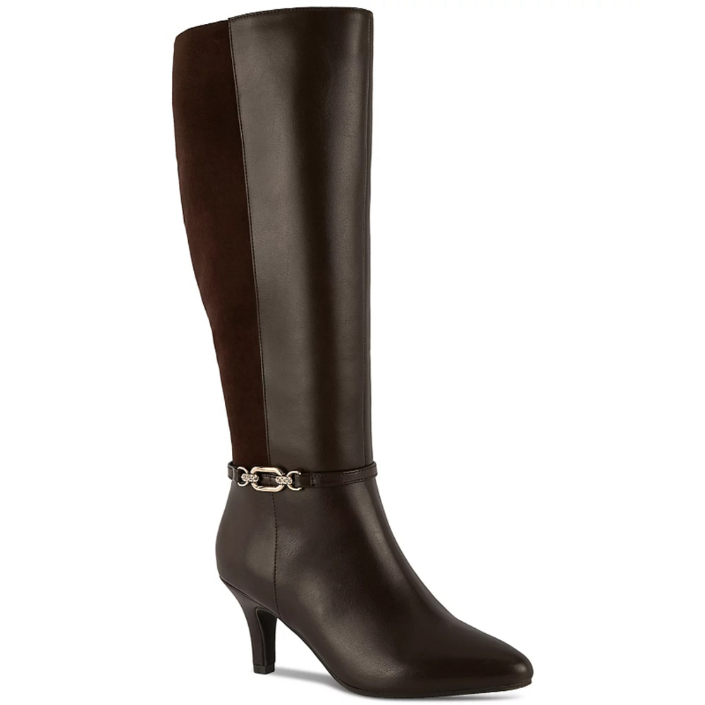 Karen Scott Women's 9.5 Black Vegan Leather Buckled Dress Boots Nwt
